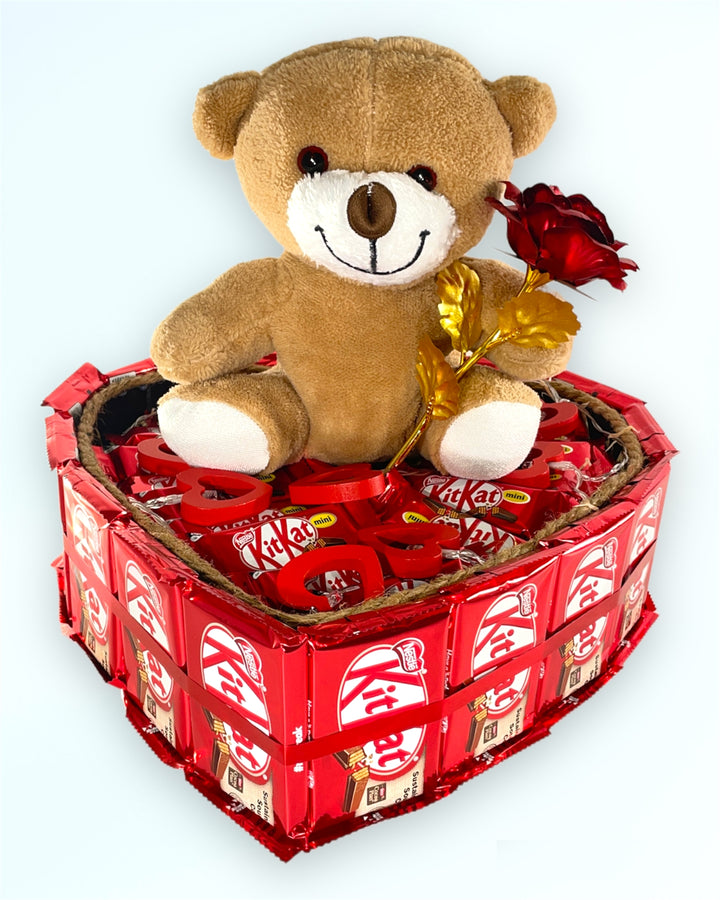 Hjärtformad Chokladbox med Nallebjörn Gravyr Store